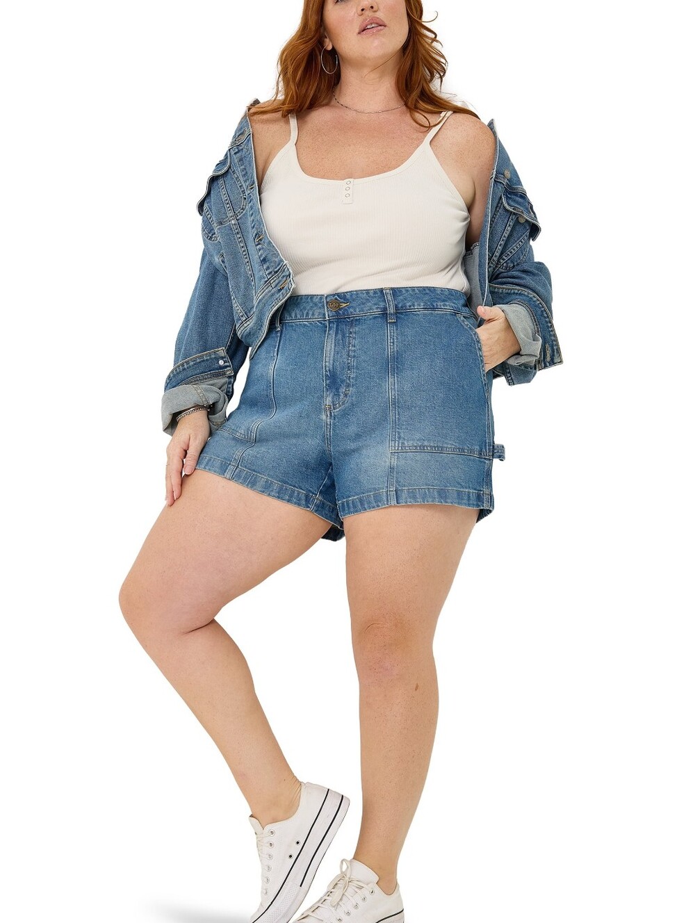 NWT Lee Heritage 4" Utility Blue Denim 98% Cotton Cargo Jean Shorts Plus 26W
